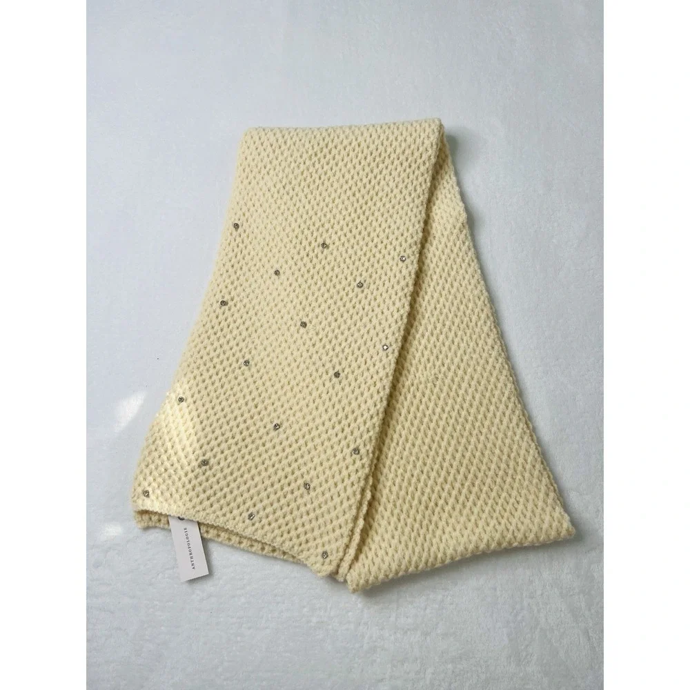 Maeve By Anthropologie Womens Luxury Cream Rhinestone Waffle Knit Scarf 80